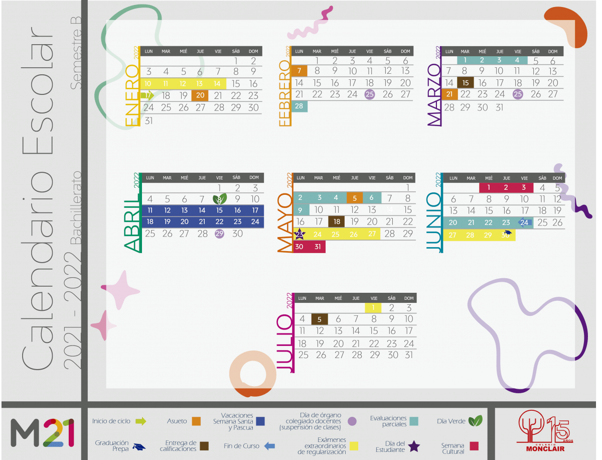 CALENDARIO Bachillerato Semestre B 2021-2022 – Colegio Monclair